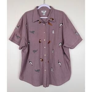 Teddi Vintage Embroidered Cat Novelty Print Button Down Shirt Women’s 3X